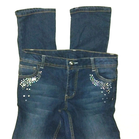 GUC Girls FADED GLORY Studded/Bedazzled Dark Wash Skinny Straight Jeans~Sz 14 1 - Picture 7 of 13